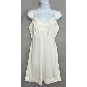 Vintage Shadowline Nylon Slip Nightgown Women Size 36 Short Ivory Sleeveless Y2K